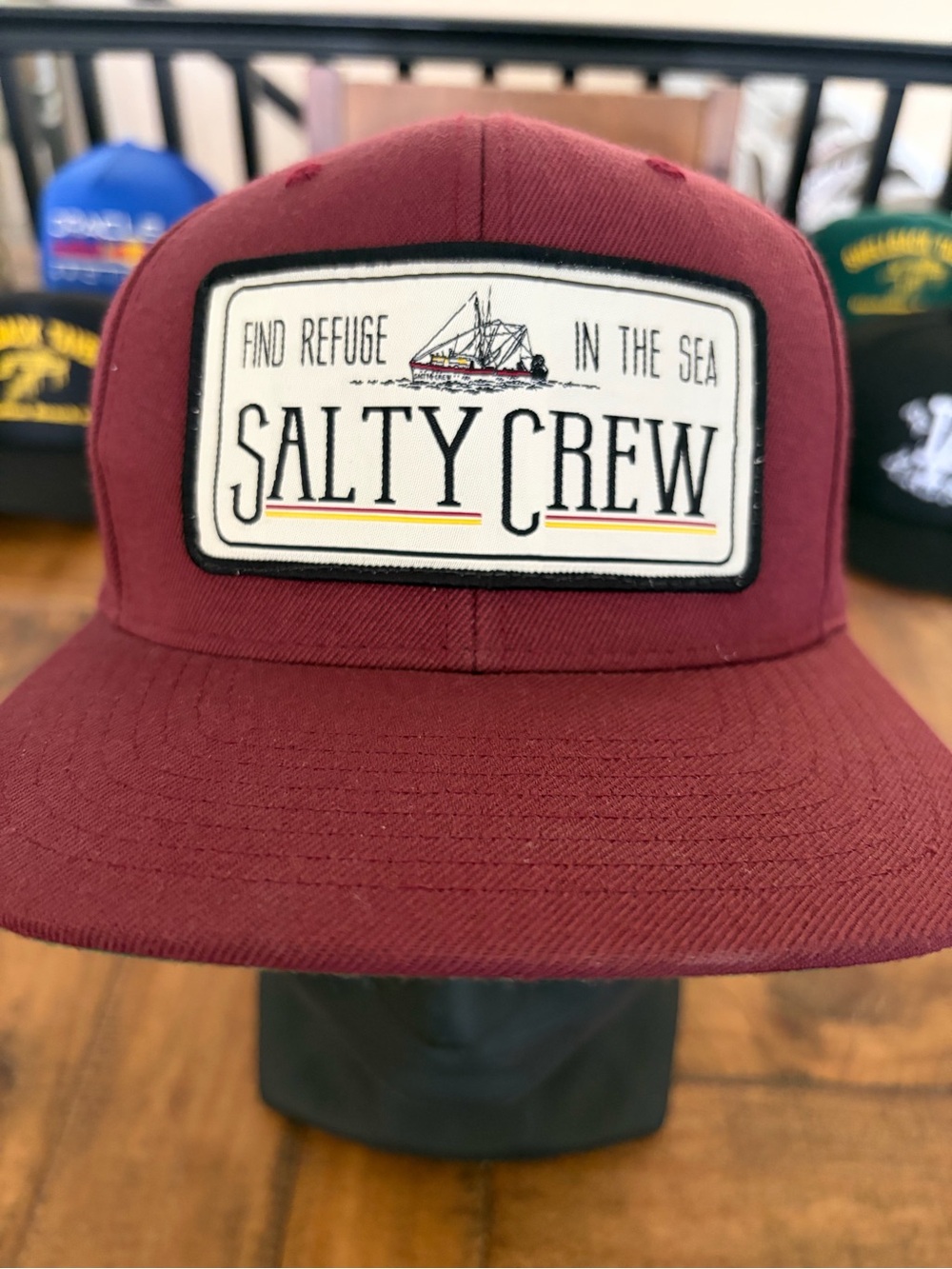 Salty Crew “Find Refuge in the Sea” Patch Snapback - Maroon